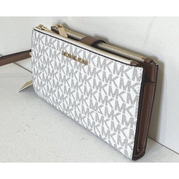 New Michael Kors Jet Set Travel Double zip wallet Signature Vanilla - Picture 4 of 6